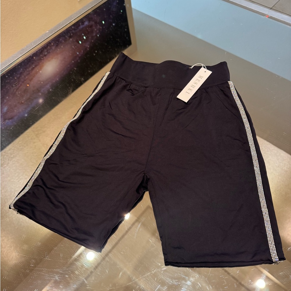 MESHKI Black Crystal Biker Shorts - Picture 4 of 7